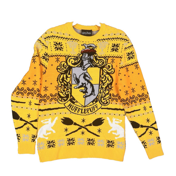 Harry Potter Hufflepuff Sweater Mens Sz M Yellow Black Christmas Unisex Knit - Picture 1 of 8